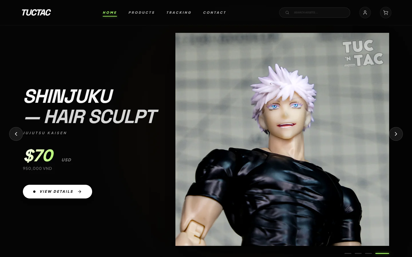 TUCTAC Studio public storefront presenting the Shinjuku Hair Sculpt collectible with VND and USD pricing